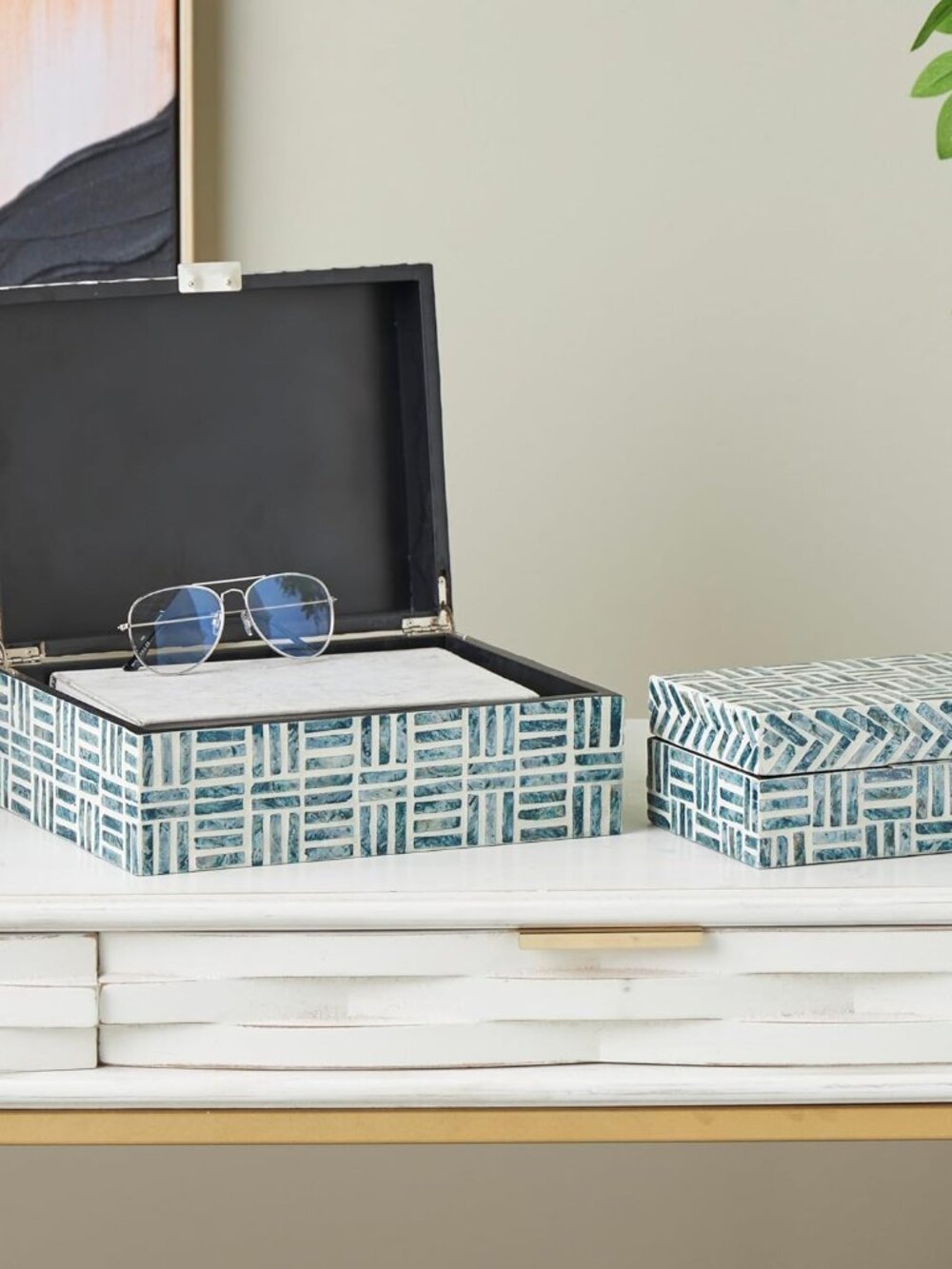 Mother of Pearl Shell Geometric Handmade Decorative Box Mosaic Storage Decorativ - Picture 2 of 9